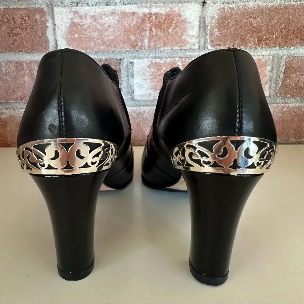 Brighton Rand Booties Heels Metal Witchy Vintage Women’s 6.5 Black Dark Academia